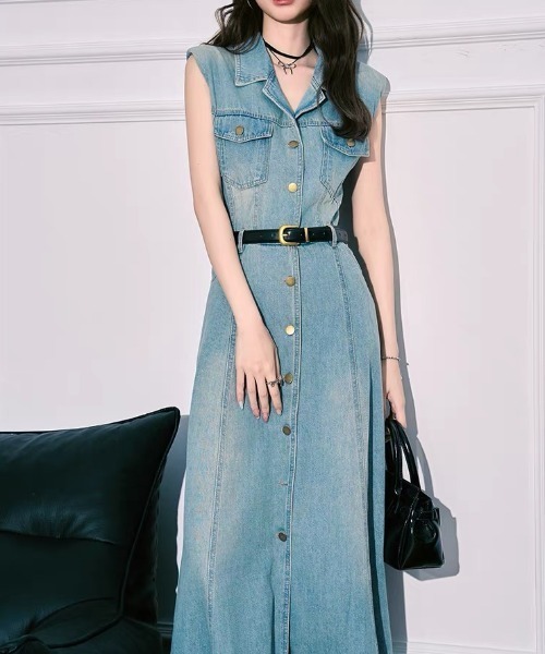 FAVORITO(ファヴォリート)の「デニムシングルブレストワンピース(ワンピース・レディース・ライトブルー・M/S/XL/L)」の6枚目の写真