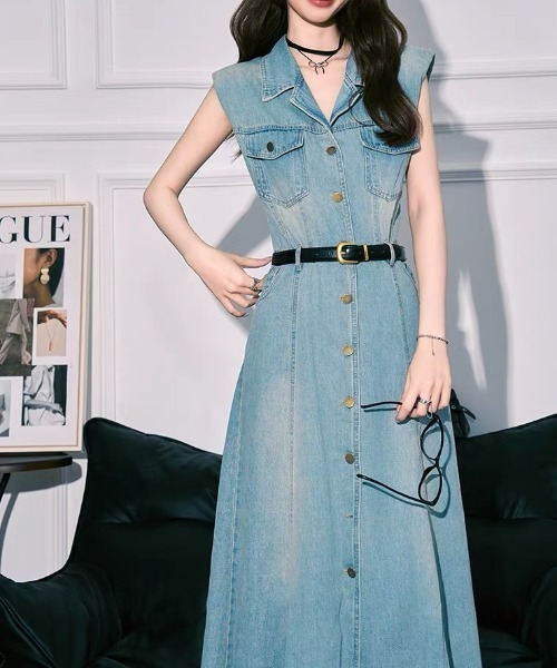 FAVORITO(ファヴォリート)の「デニムシングルブレストワンピース(ワンピース・レディース・ライトブルー・M/S/XL/L)」の5枚目の写真
