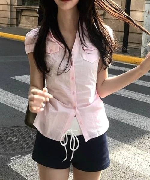 Vipoa(ヴィポア)の「Waist tuck slim shirt(シャツ/ブラウス・レディース・グレー系その他/ブルー系その他/ピンク・FREE)」の4枚目の写真