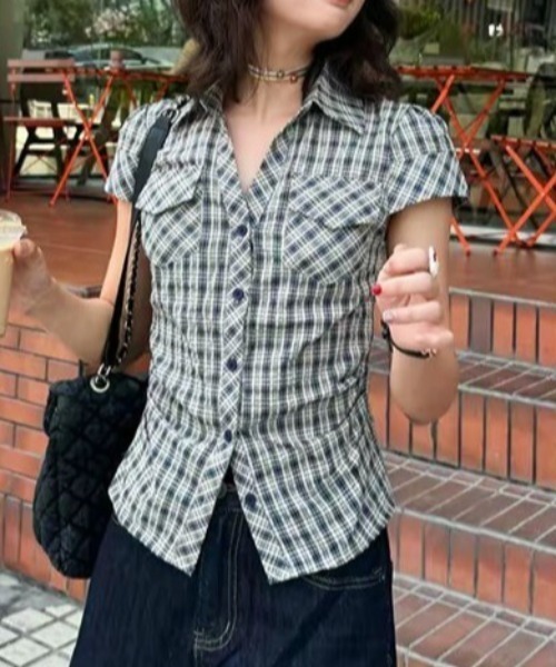 Vipoa(ヴィポア)の「Waist tuck slim shirt(シャツ/ブラウス・レディース・グレー系その他/ブルー系その他/ピンク・FREE)」の16枚目の写真
