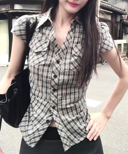 Vipoa(ヴィポア)の「Waist tuck slim shirt(シャツ/ブラウス・レディース・グレー系その他/ブルー系その他/ピンク・FREE)」の10枚目の写真