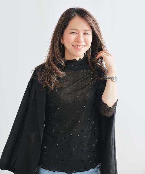 &BLOOM(アンドブルーム)の「ラインストーン付き シアー トップス &BLOOM(アンドブルーム)(Tシャツ/カットソー・レディース・ホワイト/ブラック・フリー)」の10枚目の写真