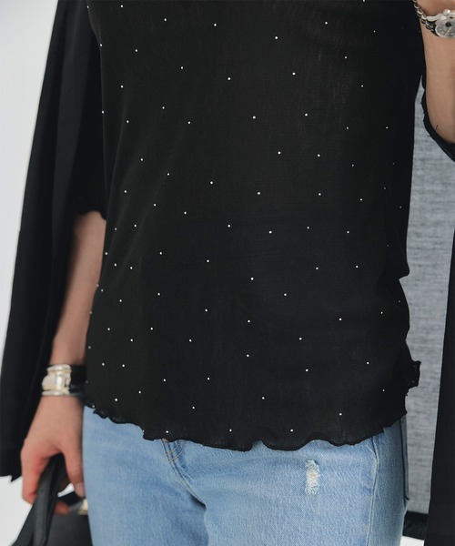 &BLOOM(アンドブルーム)の「ラインストーン付き シアー トップス &BLOOM(アンドブルーム)(Tシャツ/カットソー・レディース・ホワイト/ブラック・フリー)」の11枚目の写真