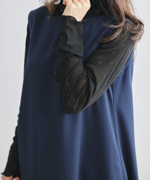 &BLOOM(アンドブルーム)の「ラインストーン付き シアー トップス &BLOOM(アンドブルーム)(Tシャツ/カットソー・レディース・ホワイト/ブラック・フリー)」の3枚目の写真