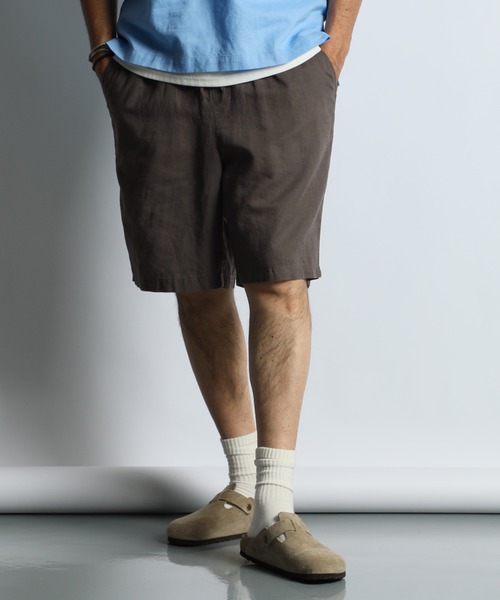 The DUFFER of ST.GEORGE(ザダファーオブセントジョージ)の「LINEN BLEND EASY SHORT PANTS:綿麻素材 イージーショートパンツ(その他パンツ・メンズ・ネイビー/チャコールグレー/ブラック・X-LARGE/MEDIUM/LARGE)」の2枚目の写真