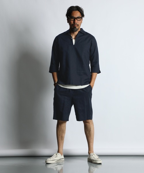 The DUFFER of ST.GEORGE(ザダファーオブセントジョージ)の「LINEN BLEND EASY SHORT PANTS:綿麻素材 イージーショートパンツ(その他パンツ・メンズ・ネイビー/チャコールグレー/ブラック・X-LARGE/MEDIUM/LARGE)」の9枚目の写真