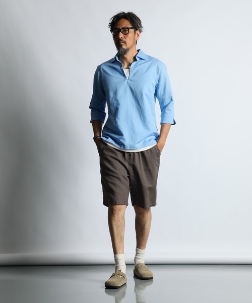 The DUFFER of ST.GEORGE(ザダファーオブセントジョージ)の「LINEN BLEND EASY SHORT PANTS:綿麻素材 イージーショートパンツ(その他パンツ・メンズ・ネイビー/チャコールグレー/ブラック・X-LARGE/MEDIUM/LARGE)」の7枚目の写真