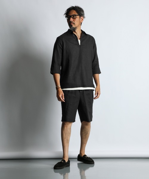 The DUFFER of ST.GEORGE(ザダファーオブセントジョージ)の「LINEN BLEND EASY SHORT PANTS:綿麻素材 イージーショートパンツ(その他パンツ・メンズ・ネイビー/チャコールグレー/ブラック・X-LARGE/MEDIUM/LARGE)」の5枚目の写真