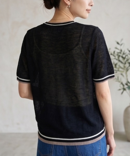 Belta attrice(ベルタアトリーチェ)の「ノルマンディーフレンチリネン100 配色 5分袖サマーニットTシャツ シアープルオーバー(ニット/セーター・レディース・ベージュ/オフホワイト/グレー/ブラック・FREE)」の7枚目の写真