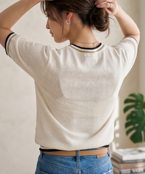 Belta attrice(ベルタアトリーチェ)の「ノルマンディーフレンチリネン100 配色 5分袖サマーニットTシャツ シアープルオーバー(ニット/セーター・レディース・ベージュ/オフホワイト/グレー/ブラック・FREE)」の12枚目の写真
