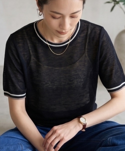 Belta attrice(ベルタアトリーチェ)の「ノルマンディーフレンチリネン100 配色 5分袖サマーニットTシャツ シアープルオーバー(ニット/セーター・レディース・ベージュ/オフホワイト/グレー/ブラック・FREE)」の9枚目の写真