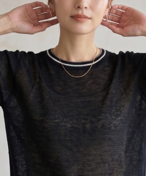 Belta attrice(ベルタアトリーチェ)の「ノルマンディーフレンチリネン100 配色 5分袖サマーニットTシャツ シアープルオーバー(ニット/セーター・レディース・ベージュ/オフホワイト/グレー/ブラック・FREE)」の8枚目の写真