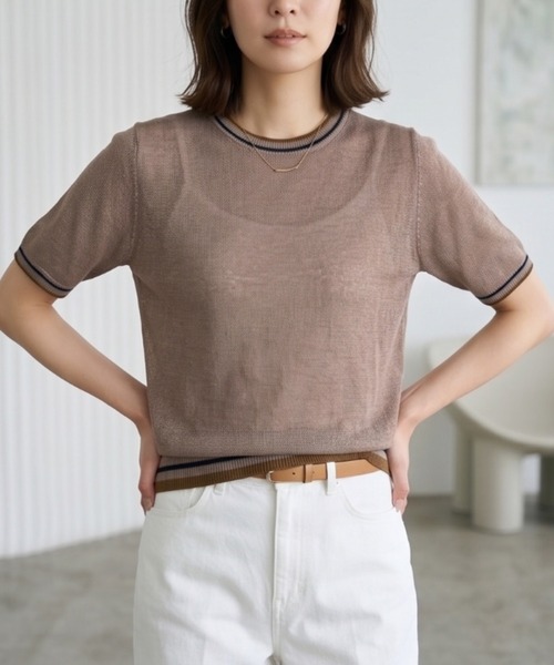 Belta attrice(ベルタアトリーチェ)の「ノルマンディーフレンチリネン100 配色 5分袖サマーニットTシャツ シアープルオーバー(ニット/セーター・レディース・ベージュ/オフホワイト/グレー/ブラック・FREE)」の16枚目の写真
