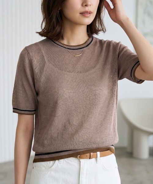 Belta attrice(ベルタアトリーチェ)の「ノルマンディーフレンチリネン100 配色 5分袖サマーニットTシャツ シアープルオーバー(ニット/セーター・レディース・ベージュ/オフホワイト/グレー/ブラック・FREE)」の15枚目の写真