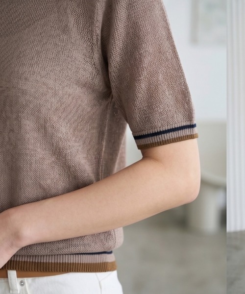 Belta attrice(ベルタアトリーチェ)の「ノルマンディーフレンチリネン100 配色 5分袖サマーニットTシャツ シアープルオーバー(ニット/セーター・レディース・ベージュ/オフホワイト/グレー/ブラック・FREE)」の18枚目の写真