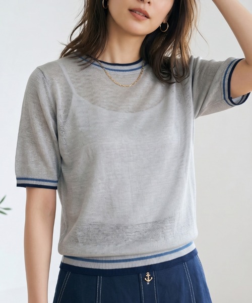 Belta attrice(ベルタアトリーチェ)の「ノルマンディーフレンチリネン100 配色 5分袖サマーニットTシャツ シアープルオーバー(ニット/セーター・レディース・ベージュ/オフホワイト/グレー/ブラック・FREE)」の19枚目の写真