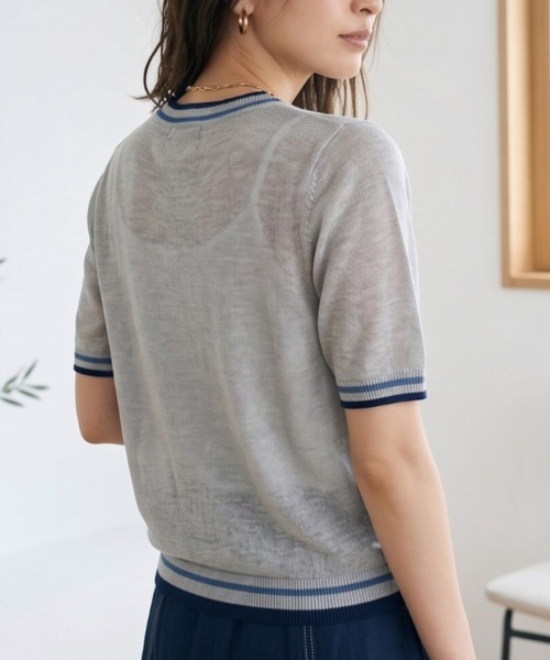 Belta attrice(ベルタアトリーチェ)の「ノルマンディーフレンチリネン100 配色 5分袖サマーニットTシャツ シアープルオーバー(ニット/セーター・レディース・ベージュ/オフホワイト/グレー/ブラック・FREE)」の22枚目の写真