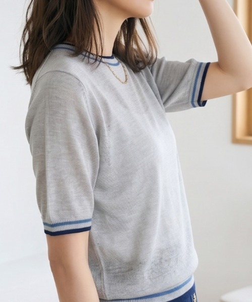 Belta attrice(ベルタアトリーチェ)の「ノルマンディーフレンチリネン100 配色 5分袖サマーニットTシャツ シアープルオーバー(ニット/セーター・レディース・ベージュ/オフホワイト/グレー/ブラック・FREE)」の21枚目の写真