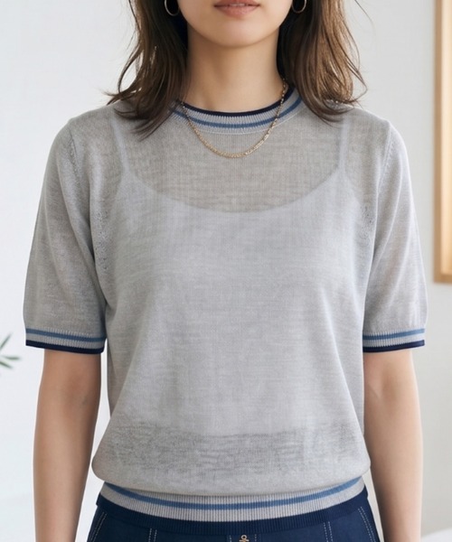 Belta attrice(ベルタアトリーチェ)の「ノルマンディーフレンチリネン100 配色 5分袖サマーニットTシャツ シアープルオーバー(ニット/セーター・レディース・ベージュ/オフホワイト/グレー/ブラック・FREE)」の20枚目の写真