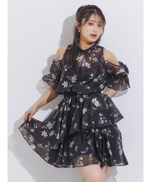 MERCURYDUO(マーキュリーデュオ)の「花柄オープンショルダーミニワンピース(ワンピース・レディース・ラベンダー/オフホワイト/ブラック・FREE)」の14枚目の写真