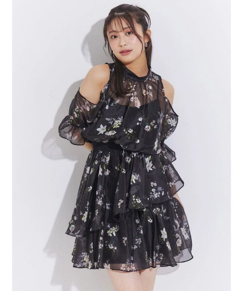 MERCURYDUO(マーキュリーデュオ)の「花柄オープンショルダーミニワンピース(ワンピース・レディース・ラベンダー/オフホワイト/ブラック・FREE)」の15枚目の写真
