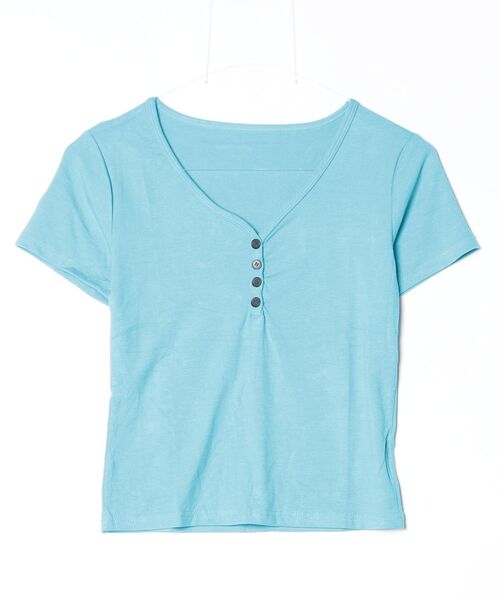 gossip!ロサンゼルス(ゴシップロサンゼルス)の「【Y2Kガーリー】 半袖 ヘンリーネック Vネック 無地 Tシャツ ミントコア*(Tシャツ/カットソー・レディース・グレー/イエロー/ミント・M)」の17枚目の写真