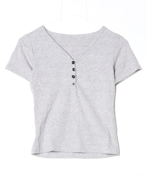 gossip!ロサンゼルス(ゴシップロサンゼルス)の「【Y2Kガーリー】 半袖 ヘンリーネック Vネック 無地 Tシャツ ミントコア*(Tシャツ/カットソー・レディース・グレー/イエロー/ミント・M)」の18枚目の写真