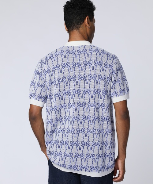 Psycho Bunny(サイコバニー)の「ジャガードBUNNY ニットポロシャツ(ポロシャツ・メンズ・ネイビー/オフホワイト・MEDIUM/LARGE/X-LARGE)」の4枚目の写真