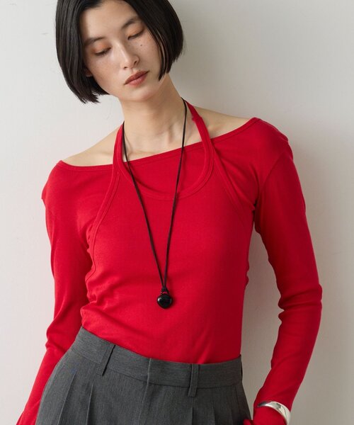 GALLARDAGALANTE(ガリャルダガランテ)の「【セットアイテム】レイヤードカットソー(Tシャツ/カットソー・レディース・オフホワイト/レッド/ブラウン・FREE)」の1枚目の写真