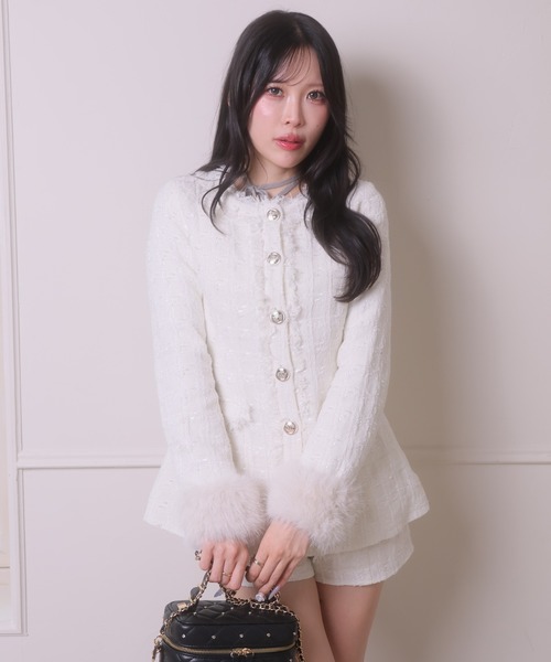 LIPSERVICE(リップサービス)の「ラメツイードミドルジャケット(その他アウター・レディース・ブラック/その他1/アイボリー・FREE)」の4枚目の写真