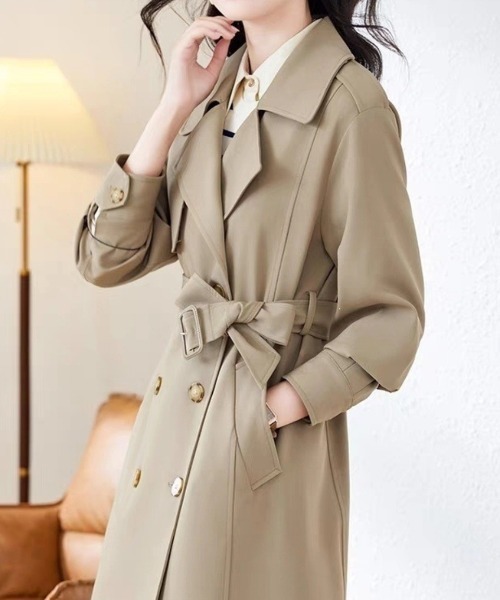LUCPY(ラクピー)の「美シルエットロングトレンチコート(その他アウター・レディース・ブラック/ベージュ・MEDIUM/LARGE/X-LARGE/XX-LARGE)」の2枚目の写真