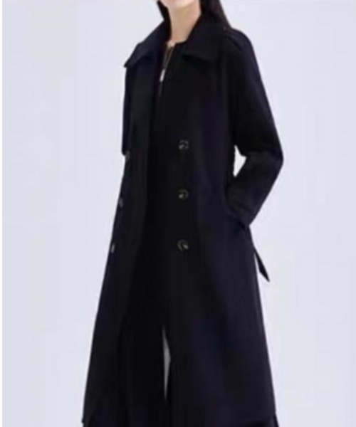 LUCPY(ラクピー)の「美シルエットロングトレンチコート(その他アウター・レディース・ブラック/ベージュ・MEDIUM/LARGE/X-LARGE/XX-LARGE)」の1枚目の写真