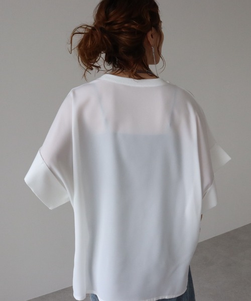 zena(ジェナ)の「【接触冷感】ジョーゼットワイドTeeブラウス(シャツ/ブラウス・レディース・オフホワイト/ブラック・FREE)」の5枚目の写真