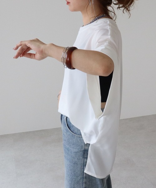 zena(ジェナ)の「【接触冷感】ジョーゼットワイドTeeブラウス(シャツ/ブラウス・レディース・オフホワイト/ブラック・FREE)」の6枚目の写真