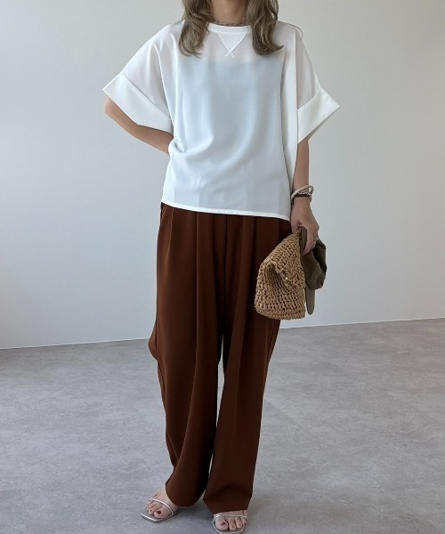 zena(ジェナ)の「【接触冷感】ジョーゼットワイドTeeブラウス(シャツ/ブラウス・レディース・オフホワイト/ブラック・FREE)」の7枚目の写真