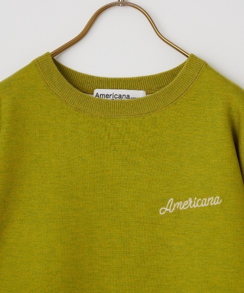 AMERICANA（アメリカーナ）の「【WEB先行予約】[Americana/アメリカーナ] 別注 ショート丈 バックロゴ スウェットライク クルーネックニット（ニット/セーター・レディース・グリーン/グレー/ネイビー・ONE SIZE）」の7枚目の写真