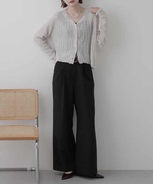 atONE（アットワン）の「涼しげに着映える 透かし編みVネックニットカーディガン（カーディガン/ボレロ・レディース・グリーン系その他7/モカ/ライトグレー/ブラック/レッド・M/L/LL）」の12枚目の写真