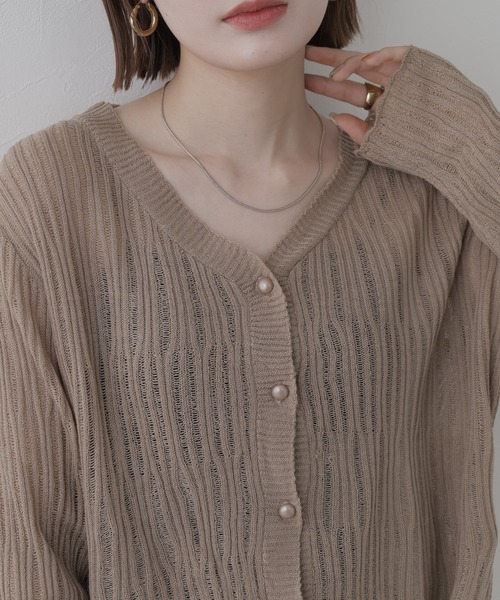atONE（アットワン）の「涼しげに着映える 透かし編みVネックニットカーディガン（カーディガン/ボレロ・レディース・グリーン系その他7/モカ/ライトグレー/ブラック/レッド・M/L/LL）」の16枚目の写真