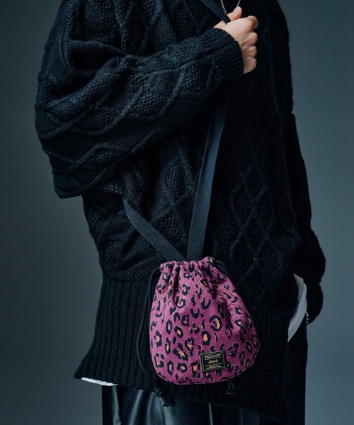 glamb(グラム)の「Leopard Drawstring Bag / レオパードドローストリングバッグ(ハンドバッグ・メンズ・ミント/ホワイト/パープル・FREE)」の3枚目の写真