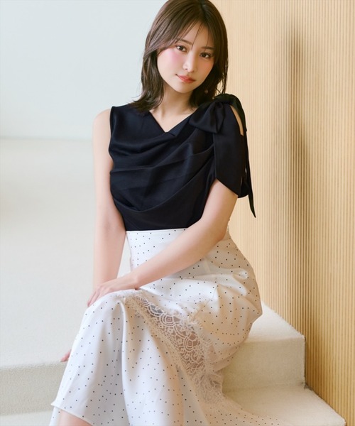 WILLSELECTION（ウィルセレクション）の「リボンショルダードレープカットトップス（Tシャツ/カットソー・レディース・オフホワイト/ブラック/グレー/ブラウン・FREE）」の18枚目の写真