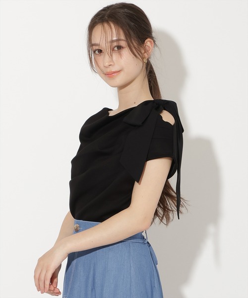 WILLSELECTION（ウィルセレクション）の「リボンショルダードレープカットトップス（Tシャツ/カットソー・レディース・オフホワイト/ブラック/グレー/ブラウン・FREE）」の21枚目の写真