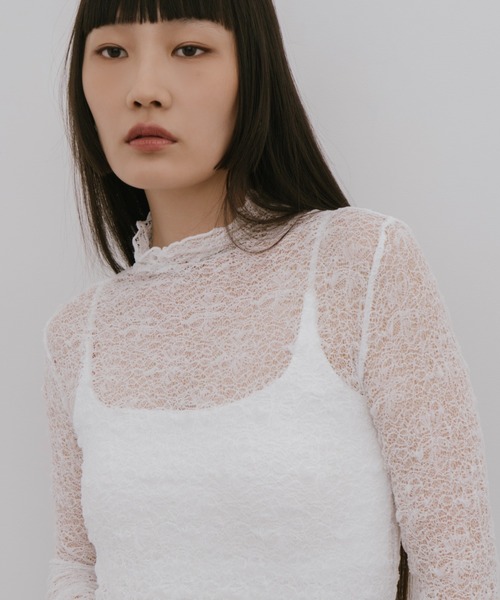 HANNE(アン)の「ハイネックレーストップス(Tシャツ/カットソー・レディース・アイボリー/ホワイト・FREE)」の1枚目の写真
