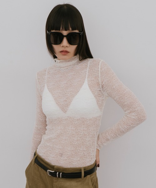 HANNE(アン)の「ハイネックレーストップス(Tシャツ/カットソー・レディース・アイボリー/ホワイト・FREE)」の2枚目の写真