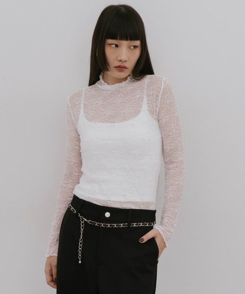 HANNE(アン)の「ハイネックレーストップス(Tシャツ/カットソー・レディース・アイボリー/ホワイト・FREE)」の10枚目の写真