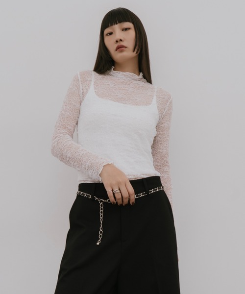 HANNE(アン)の「ハイネックレーストップス(Tシャツ/カットソー・レディース・アイボリー/ホワイト・FREE)」の12枚目の写真