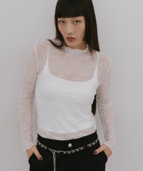HANNE(アン)の「ハイネックレーストップス(Tシャツ/カットソー・レディース・アイボリー/ホワイト・FREE)」の13枚目の写真