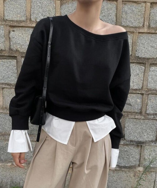 semplice（センプリチェ）の「トレーナー【韓国ファッション】（スウェット・レディース・ブラック/グレー・F）」の2枚目の写真