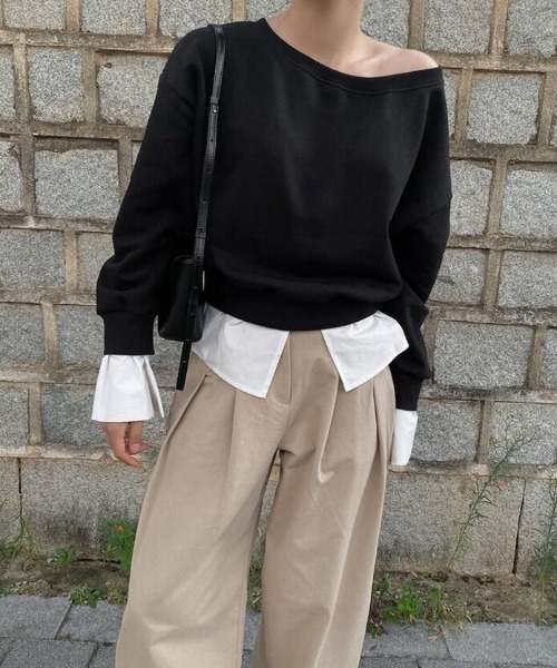 semplice（センプリチェ）の「トレーナー【韓国ファッション】（スウェット・レディース・ブラック/グレー・F）」の14枚目の写真