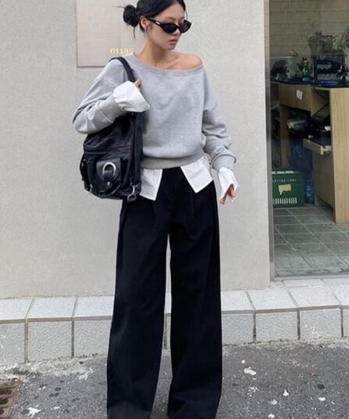 semplice（センプリチェ）の「トレーナー【韓国ファッション】（スウェット・レディース・ブラック/グレー・F）」の11枚目の写真