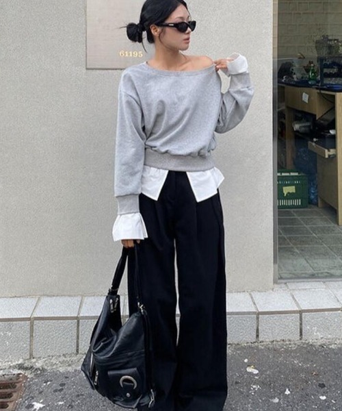 semplice（センプリチェ）の「トレーナー【韓国ファッション】（スウェット・レディース・ブラック/グレー・F）」の10枚目の写真